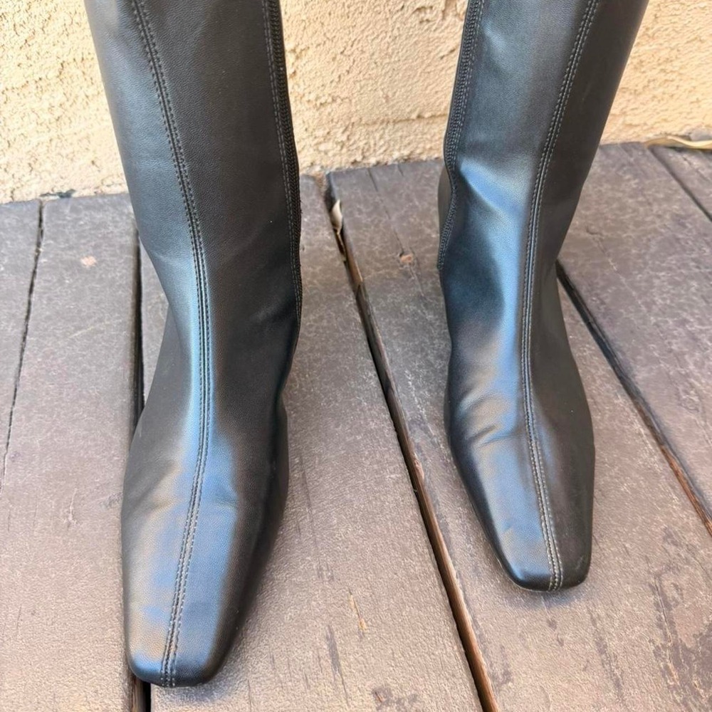 Black faux leather knee high boots with square toe - Picture 2 of 8